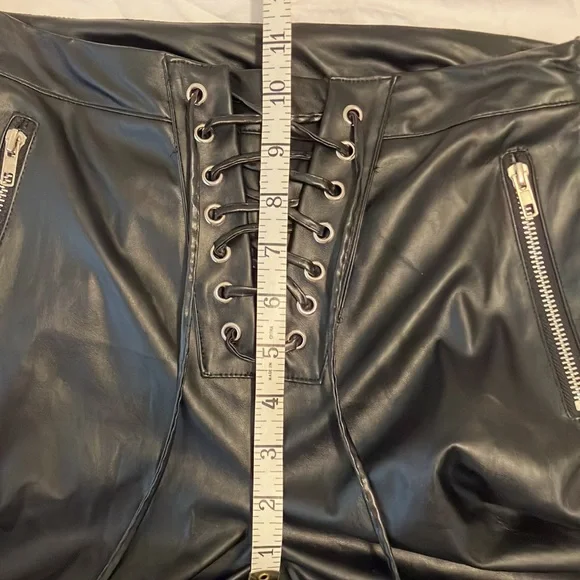 NWT Misguided Black, faux, leather lace up front flare leg pants - Picture 10 of 12